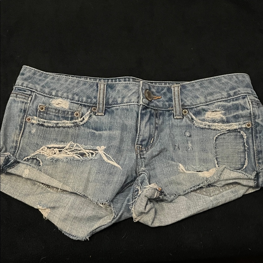 American Eagle Outfitters Blue Distressed Jean Shorts